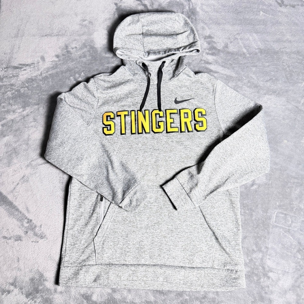 Nike Mens Dri-FIT SZ Medium Stingers Hoodie Heather Grey Yellow Graphic Pullover